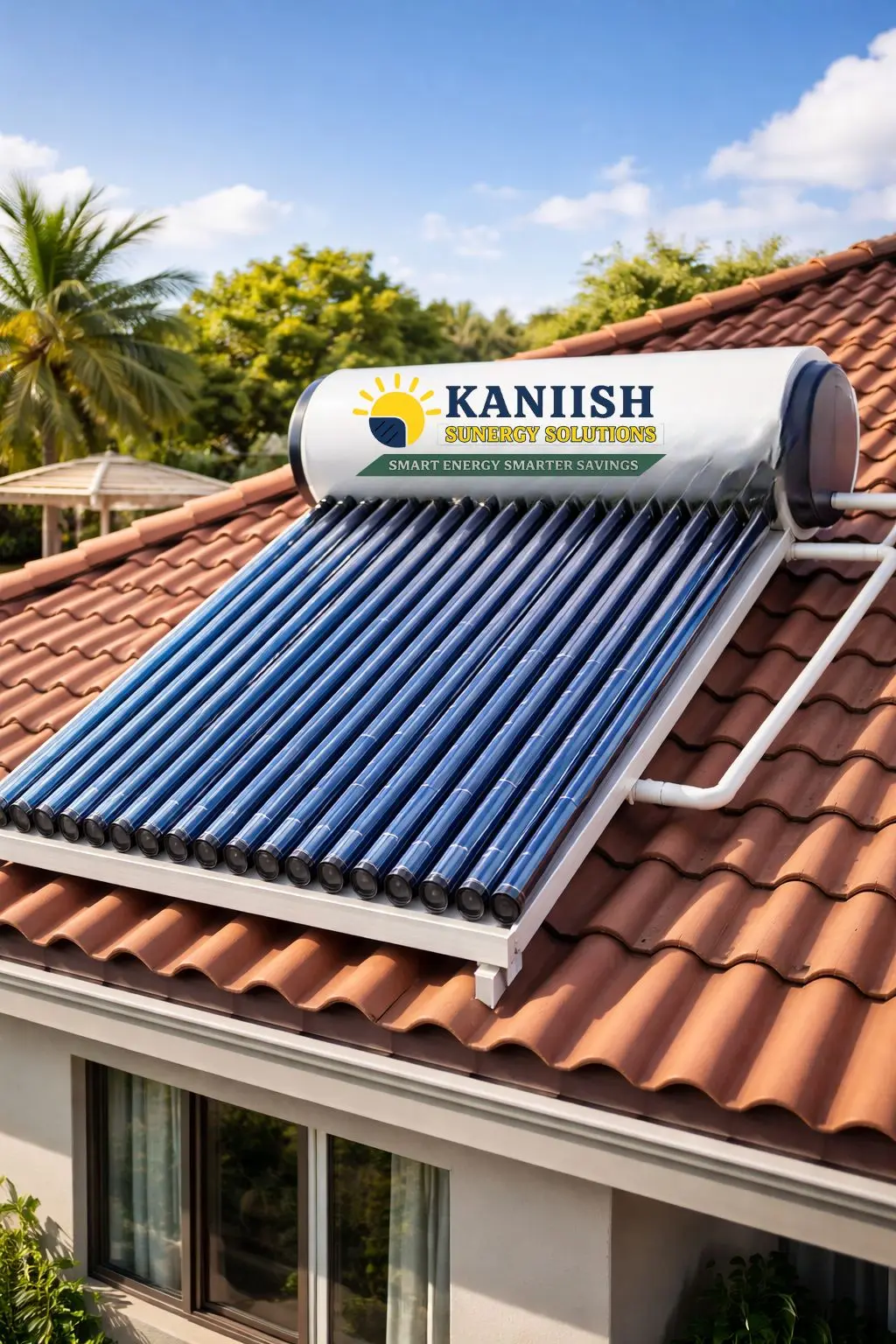 Solar water heater installed on house rooftop by Kaniish Sunergy Solutions