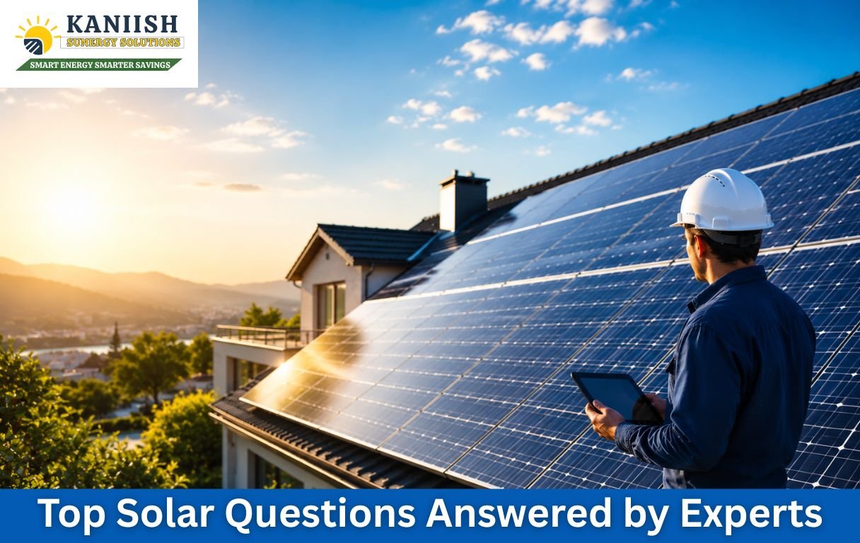 Professional solar technician inspecting rooftop solar panels during sunset for clean energy solutions.